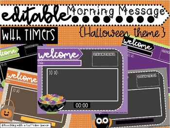 Preview of Halloween Morning Message EDITABLE Template with Timers - Fall Theme