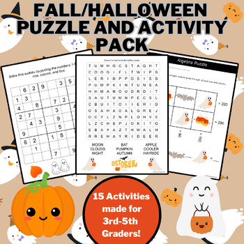 Preview of Halloween/Fall Puzzle and Activity Worksheets Word Searches, Sudoku,& Coloring+