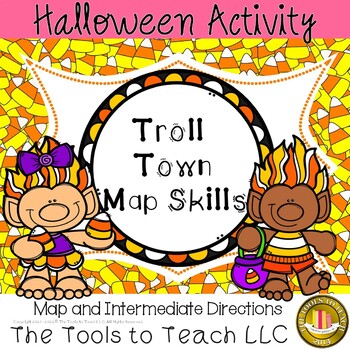 Preview of Halloween Fall Troll Town Intermediate Directions Map Skills No Prep