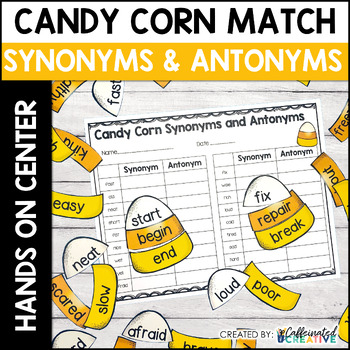 Preview of Halloween Fall Word Family Synonyms and Antonyms Activities Center - Candy Corn
