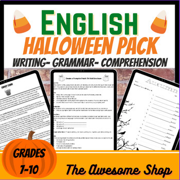 Preview of Halloween/ Fall themed Writing, Reading and Grammar for Middle & High