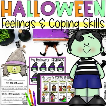 Preview of Halloween Feelings & Coping Skills Lesson, In-Person & Digital, SEL & Counseling