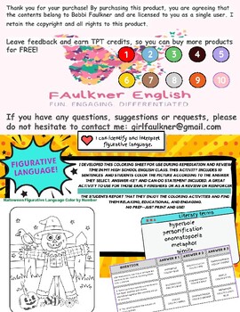 Preview of Halloween Figurative Language Coloring fun test prep color by number