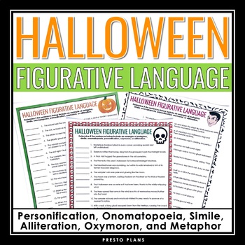 Preview of Halloween Figurative Language Assignment - Literary Devices Activity