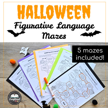 Preview of Halloween Figurative Language Mazes - Fun Review Activity - Bell Ringers