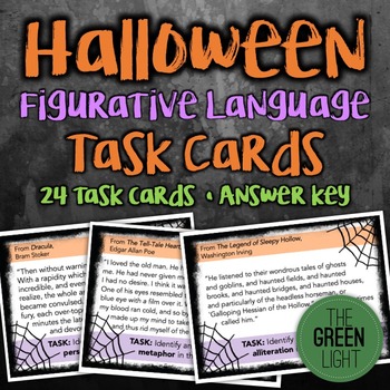 Preview of Halloween Figurative Language Task Cards for Bell-Ringers, Quizzes, Discussion