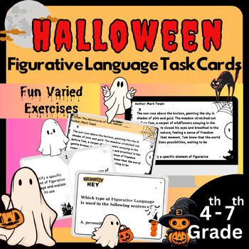 Preview of 37 Halloween Figurative Language Task Cards: Fun Varied Exercises For Grade 4-7