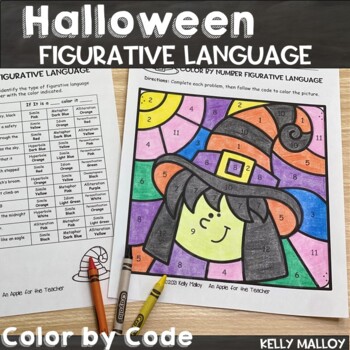 Preview of Halloween Figurative Language Worksheets Color by Code Halloween Printables