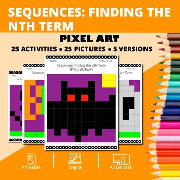 Preview of Halloween: Finding the nth Term of Sequences Pixel Art Activity