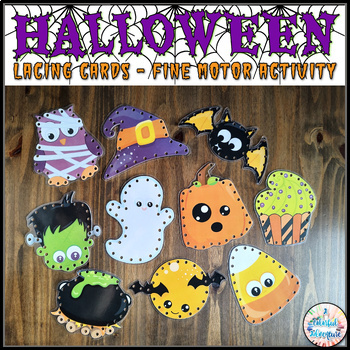Preview of Halloween Fine Motor Lacing Cards October Centers and Stations Activity