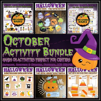 Preview of Halloween Fine Motor October Math & Literacy Centers Bundle Preschool, Pre-K, K