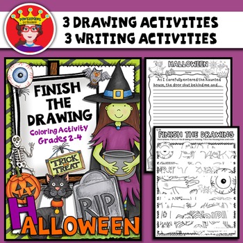 Preview of Halloween Finish The Drawing Activity and Writing Prompt