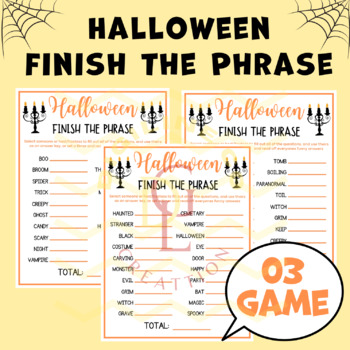 Preview of Halloween Finish the Phrase activities word problem Social Studies middle 5th