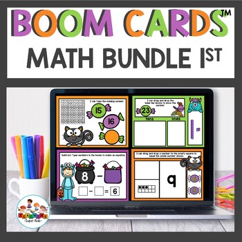 Preview of Halloween First Grade October Math Boom Cards™ Digital Activities
