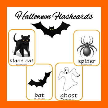 Preview of Halloween Flashcards - Spooky Vocabulary Made Fun! (4 per page)