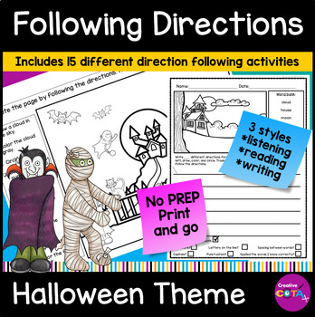 Preview of Halloween Follow Directions Coloring Activity Listening Comprehension Skills