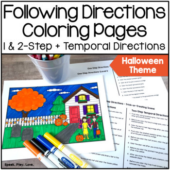Preview of Halloween Following Directions Picture Scenes - Coloring - Speech Therapy