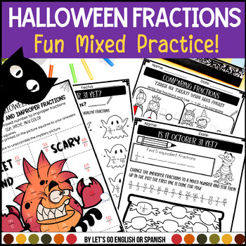 Preview of Halloween Fraction Activities Comparing Fractions and Mixed Numbers - Centers