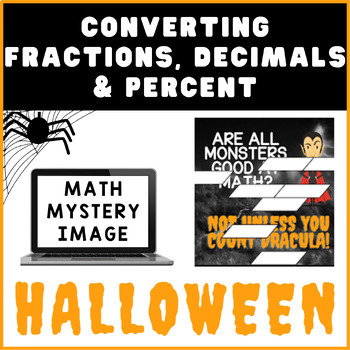 Preview of Halloween | Fractions Decimals Percent | Math Mystery Picture Digital Activity