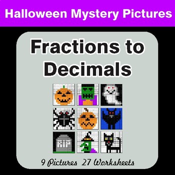 Halloween: Fractions to Decimals - Color-By-Number Math Mystery Pictures