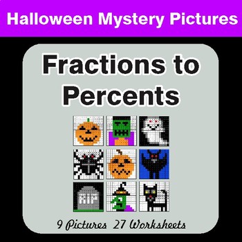 Halloween: Fractions to Percents - Color-By-Number Math Mystery Pictures