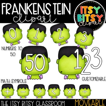 Preview of Halloween Clipart with Frankenstein Numbers Zero to Fifty and Math Symbols
