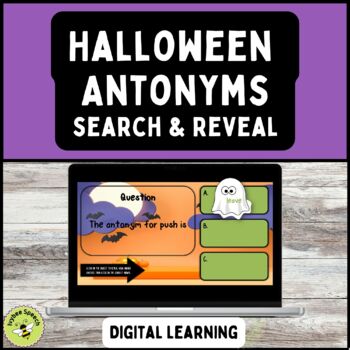 Preview of Halloween Antonyms Search and Reveal PowerPoint Game