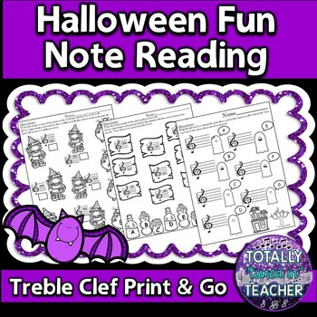 Preview of Music Worksheets: Treble Clef Note Reading {Halloween Fun}