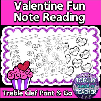 Preview of Music Worksheets: Valentine's Day Note Reading Fun {Treble Clef}