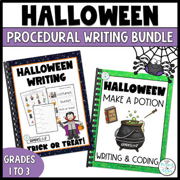 Preview of Halloween Fun Procedural Writing Bundle:  Worksheets Vocabulary Coding