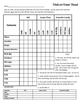 Halloween Fun- Six Logic Puzzles and Brain Teasers for Middle School