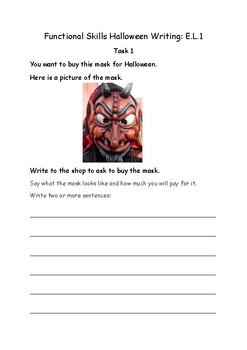 Preview of Halloween: Functional Skills Literacy Writing - Entry Level 1