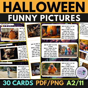 Preview of Halloween Funny Pictures Speaking Writing ESL ELA ELL