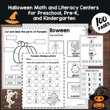 Preview of Halloween Games and Centers Math and Literacy Activities for Kindergarten
