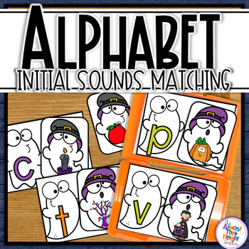 Preview of Halloween Ghost  Alphabet Letter & Initial Sound Matching Task Cards