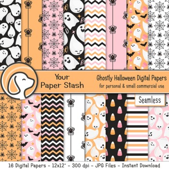Preview of Halloween Ghost Spider Candy Corn Digital Scrapbook Paper Backgrounds