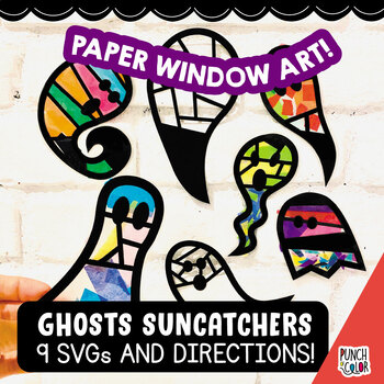 Preview of Halloween Ghosts Art Activity for Preschool | Suncatcher Fall Paper Crafts SVG