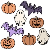 Halloween: Ghosts, Bats, and Pumpkins white background