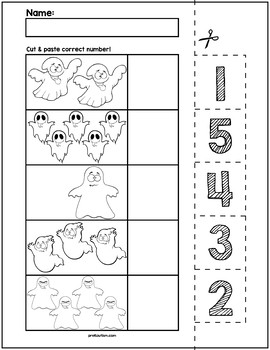 halloween ghosts cut match worksheets numbers 1 5 by prekautism