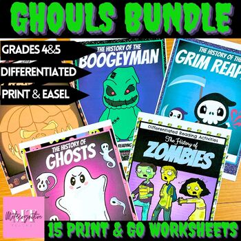 Preview of Halloween Ghouls Reading Comprehension Worksheets Bundle