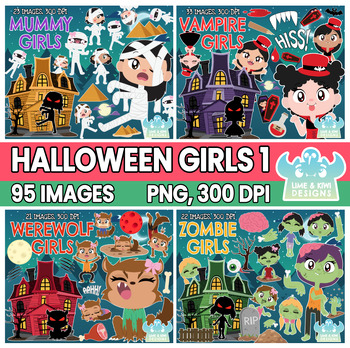 Preview of Halloween Girls Clipart Bundle 1 (Lime and Kiwi Designs)