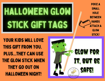 Halloween Glow Stick Gift Tags-Cute Frankenstein Theme