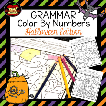 Preview of Halloween Grammar Activity Color By Numbers