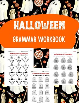 Preview of Halloween Grammar Delight: Bilingual Antonyms & Synonyms Worksheets for 1st-2nd