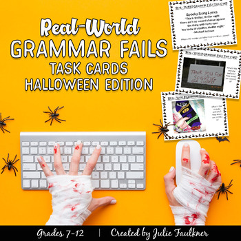 Preview of Real-World Grammar Fails, Halloween Proofreading Task Cards