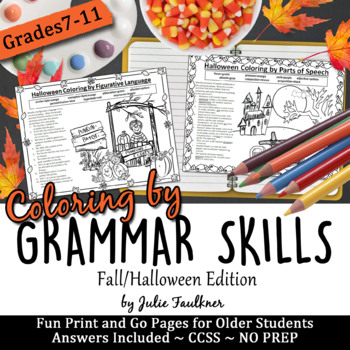 Preview of Halloween Coloring-by-Number, Grammar & Figurative Language Activities