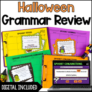 Preview of Halloween Grammar Task Cards | Digital Halloween Grammar Task Cards