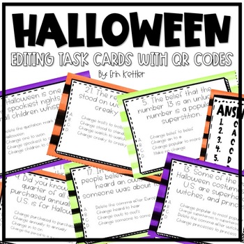 Preview of Halloween Grammar Task Cards With QR Codes | Halloween Writing Centers