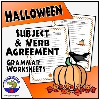 Preview of Halloween Grammar Worksheets Subject Verb Agreement Printable and Digital