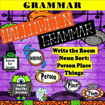 Preview of Halloween Grammar Write the Room:  Noun Sorts